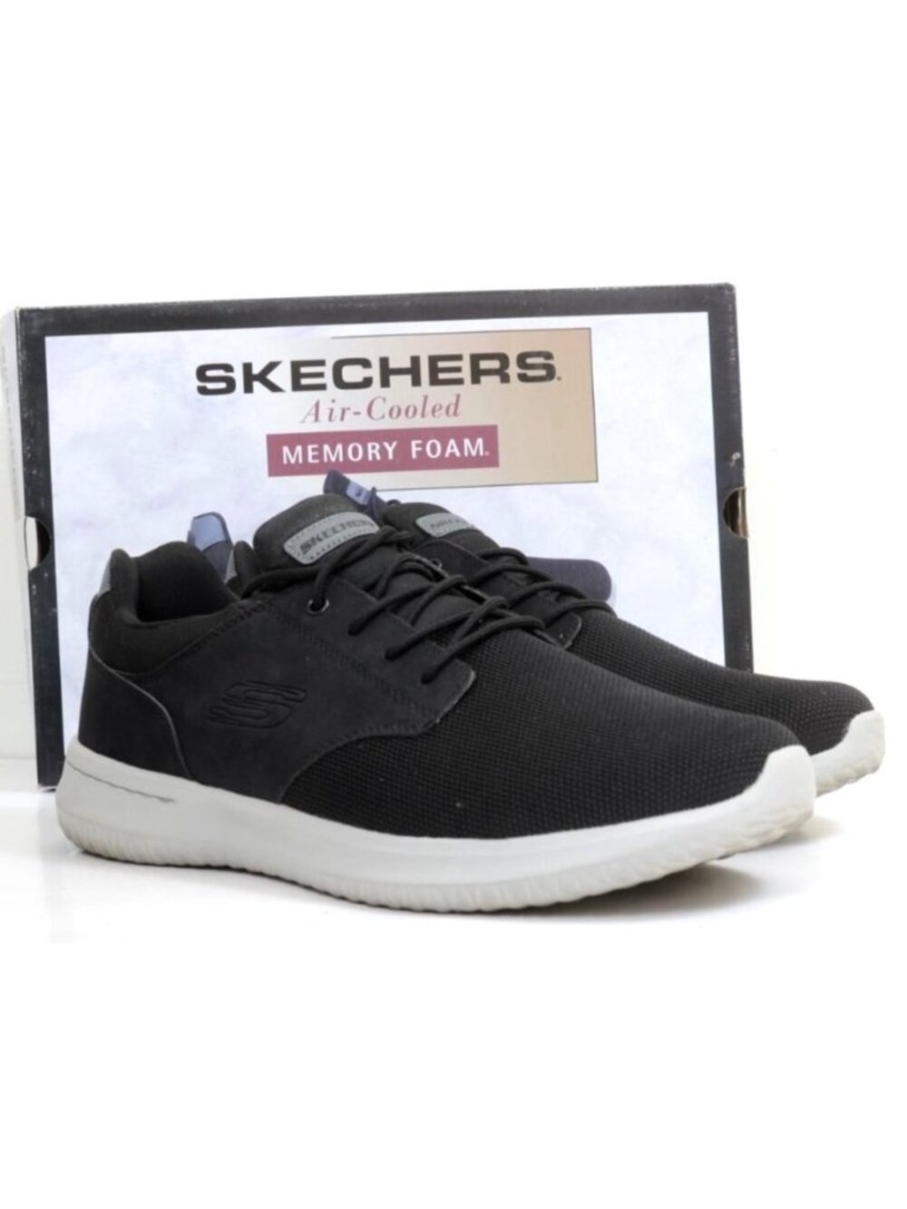 Skechers Men's 13 Delson Air-Cooled Memory Foam Sneaker Shoe Black Mesh Comfy